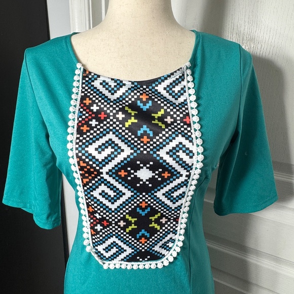 NWOT Midi Turquoise Stretch Dress - L - Picture 2 of 3